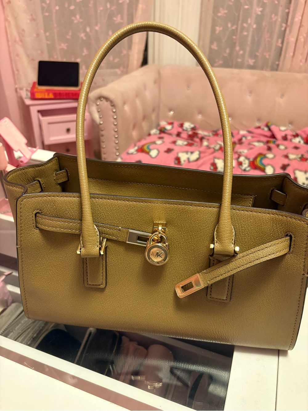 Michael Kors Mustard Leather Satchel with Gold Hardware